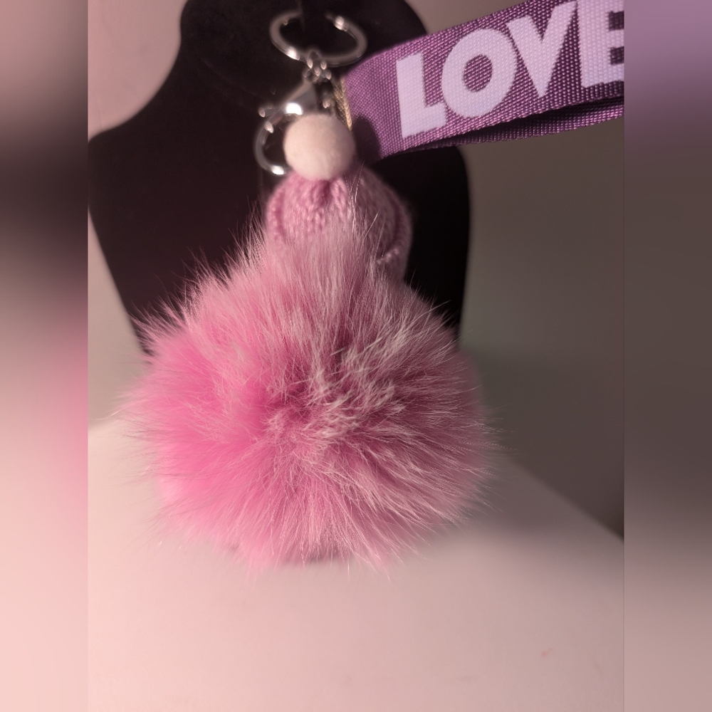 New!Adorable Pink & Purple Sleeping Baby Purse Charm or Keychain with LOVE Strap - Picture 4 of 5